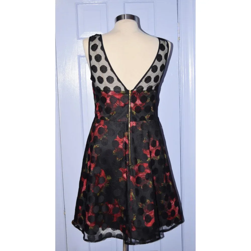 Betsey Johnson Rose and Polka Dot Mini Dress size6 - Picture 4 of 10